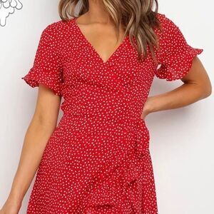 Wrap mini dress red NWOT spring summer
